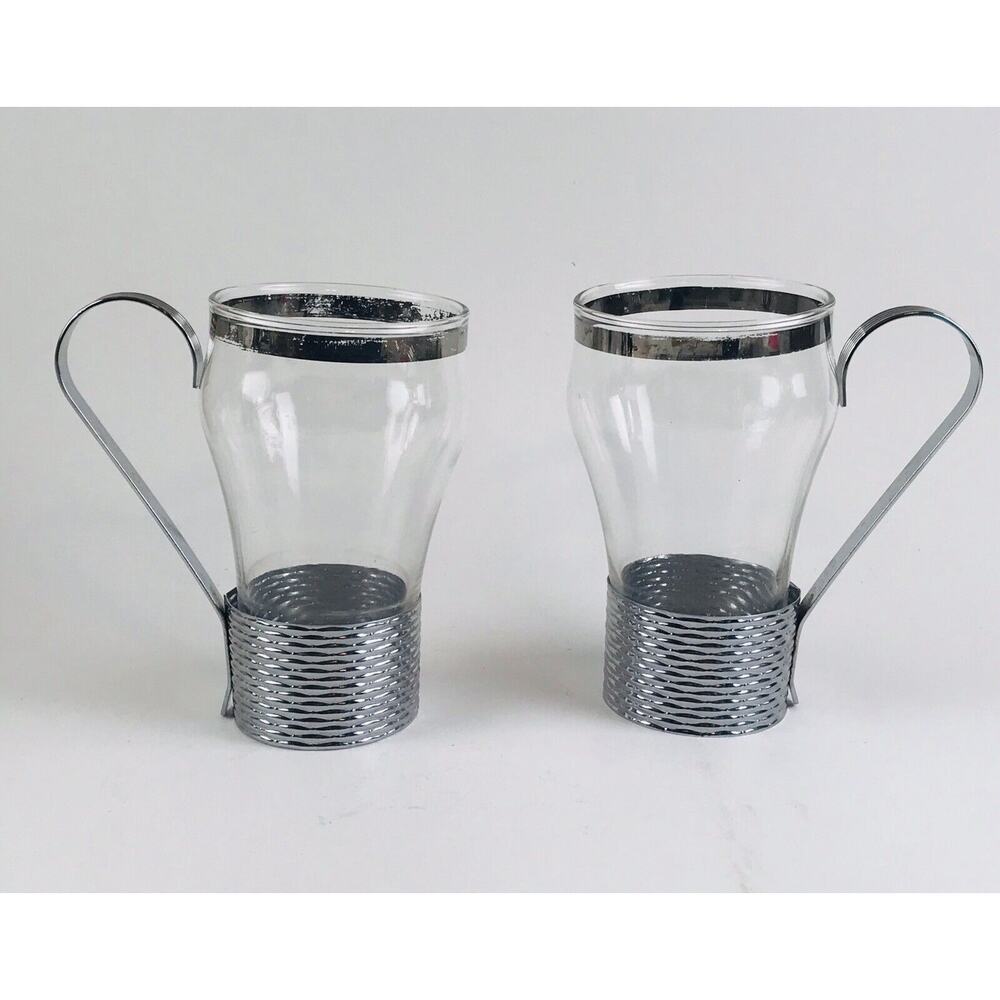 Vintage Federal Glass tumblers silver Colored handle MCM Cup Modern Mid Century